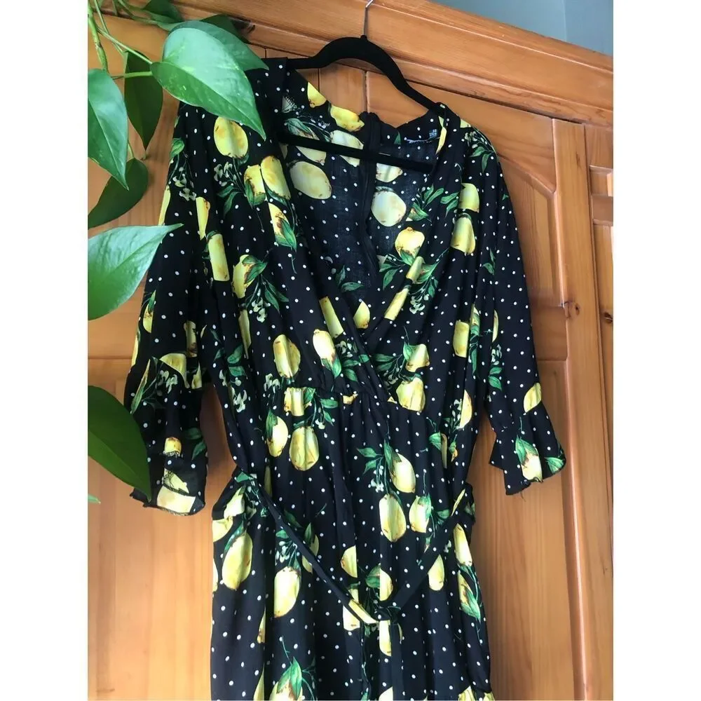 Boohoo LEMON POLKA DOT WRAP RUFFLE ROMPER SZ 20 - Picture 4 of 10